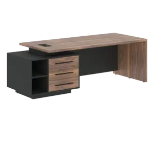 Кабинет руководителя Velion Veneer Стол руководителя с тумбой VRCT 2390(L) Американский орех/Черный матовый/Яшма черный 2300х900х750