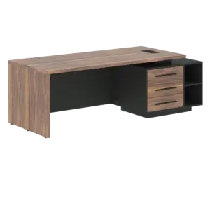 Кабинет руководителя Velion Veneer Стол руководителя с тумбой VRCT 2390(R) Американский орех/Черный матовый/Яшма черный 2300х900х750