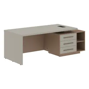 Кабинет руководителя Velion Стол рабочий с тумбой VCT 2190(R) Яшма черный/Бронза браш/Кобра 2100х900х750