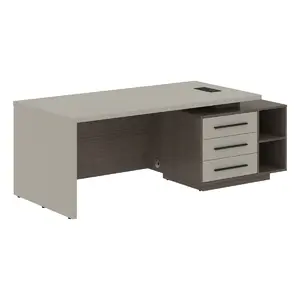 Кабинет руководителя Velion Стол рабочий с тумбой VCT 2190(R) Яшма черный/Бронза браш/Кобра 2100х900х750