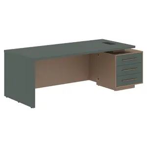 Кабинет руководителя Velion Стол рабочий с тумбой VCT 2290(R) Яшма черный/Бронза браш/Кобра 2200х900х750