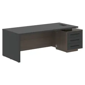 Кабинет руководителя Velion Стол рабочий с тумбой VCT 2290(R) Яшма черный/Бронза браш/Кобра 2200х900х750