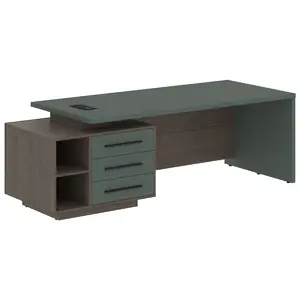 Кабинет руководителя Velion Стол рабочий с тумбой VCT 2390(L) Яшма черный/Бронза браш/Кобра 2300х900х750