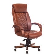 Кресло руководителя Бюрократ T-9924 WALNUT Кожа светло-коричневая/задняя часть спинки искус. кожа светло-коричневая