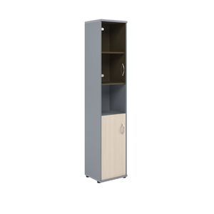 Офисная мебель Имаго Шкаф колонка с малой глухой и стеклянной дверьми СУ-1.4(L) Клен/Металлик 403х365х1975