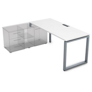 Офисная мебель Gloss Стол рабочий прямолинейный, три опоры - левый СТЛ-О.984 Белый премиум/Алюминий матовый 1600x800x750