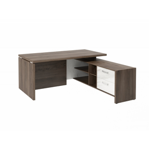 Кабинет руководителя Festus Стол руководителя с опорной тумбой FI-117R.GG Орех Пацифик Табак/Мрамор Леванто белый 1700x1800x750