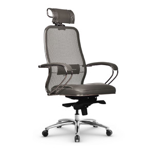 Кресло руководителя Samurai SL-2.04 Сетка TS/Кожа MPES Светло-Коричневый/Серый 680х260х910