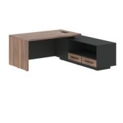 Кабинет руководителя Velion Veneer Стол руководителя с тумбой VRCT 1919(R) Американский орех/Черный матовый/Яшма черный 1900х1900х750