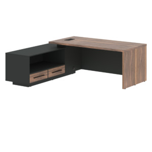 Кабинет руководителя Velion Veneer Стол руководителя с тумбой VRCT 2119(L) Американский орех/Черный матовый/Яшма черный 2100х1900х750