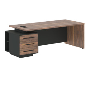 Кабинет руководителя Velion Veneer Стол руководителя с тумбой VRCT 2290(L) Американский орех/Черный матовый/Яшма черный 2200х900х750