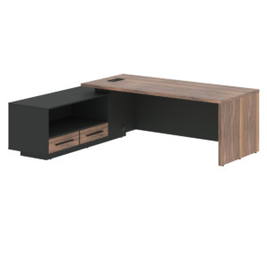 Кабинет руководителя Velion Veneer Стол руководителя с тумбой VRCT 2319(L) Американский орех/Черный матовый/Яшма черный 2300х1900х750