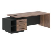 Кабинет руководителя Velion Veneer Стол руководителя с тумбой VRCT 2390(L) Американский орех/Черный матовый/Яшма черный 2300х900х750