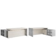 Кабинет руководителя Solid B Стол письменный на опорной тумбе SOB39111223 Дуб шамони светлый/Бетон светлый 1950х1740х750