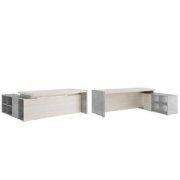 Кабинет руководителя Solid B Стол письменный на опорной тумбе SOB39111423 Дуб шамони светлый/Бетон светлый 2150х1740х750